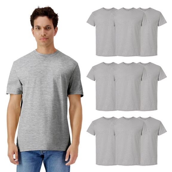Gildan Light Cotton Men's Short Sleeve T-Shirt, Classic Fit 9 Pack Sport Grey Crewneck Tee Bulk, L