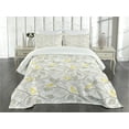 thumbnail image 3 of Ambesonne Grey and Yellow Quilted Bedspread Set 3 Pcs, Tree and Birds, Queen Size, Grey Yellow and White, 3 of 5