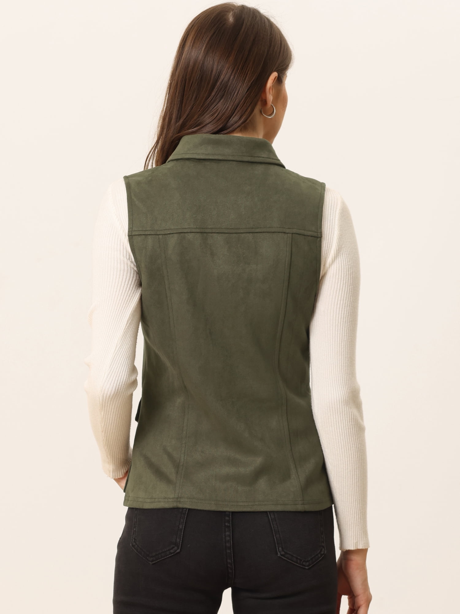 DARING DIVA Women's Rustic Button Up Utility Anorak Cargo Vest M Army Green