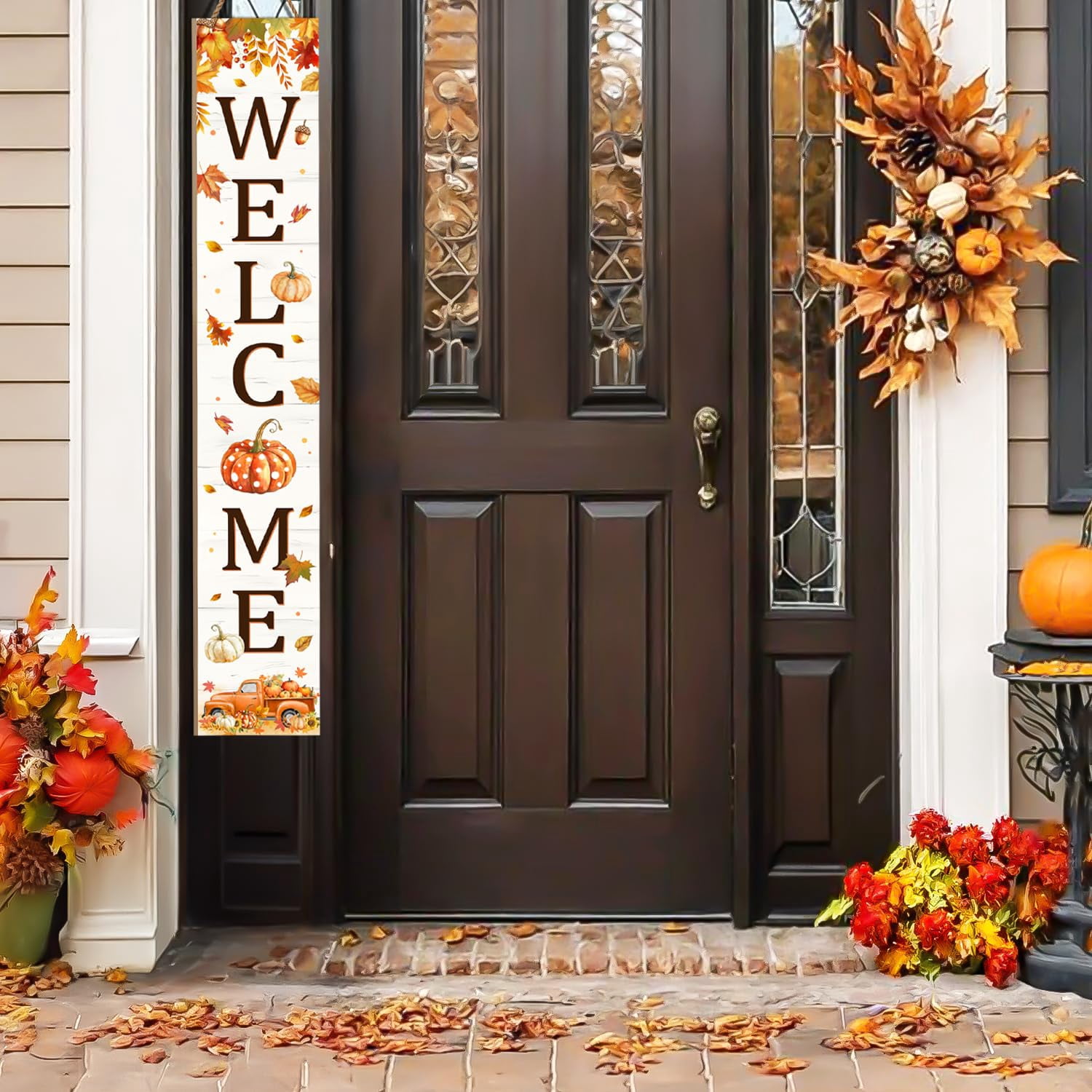 Thanksgiving Porch Sign  Fall Pumpkin Welcome For Front Door Truck Decor Yard Standing Wood Signs Indoor Outdoor Vertical Patio
