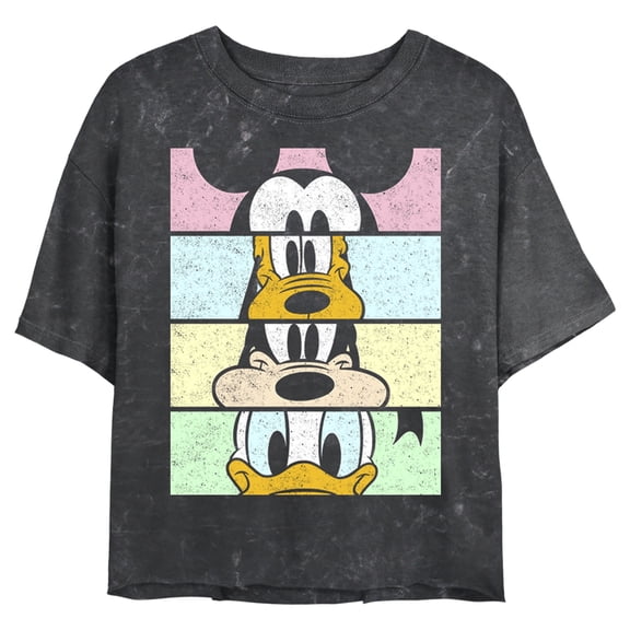Junior's Mickey & Friends Distressed Group Cropped Portraits Crop Graphic Tee Black Medium