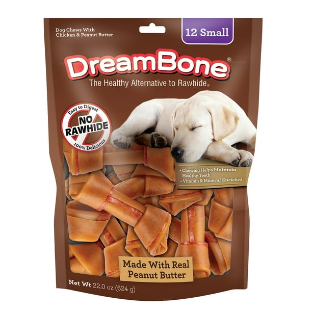 DreamBone Peanut Butter Flavored RawhideFree Dog Chews, Small, 22 Oz