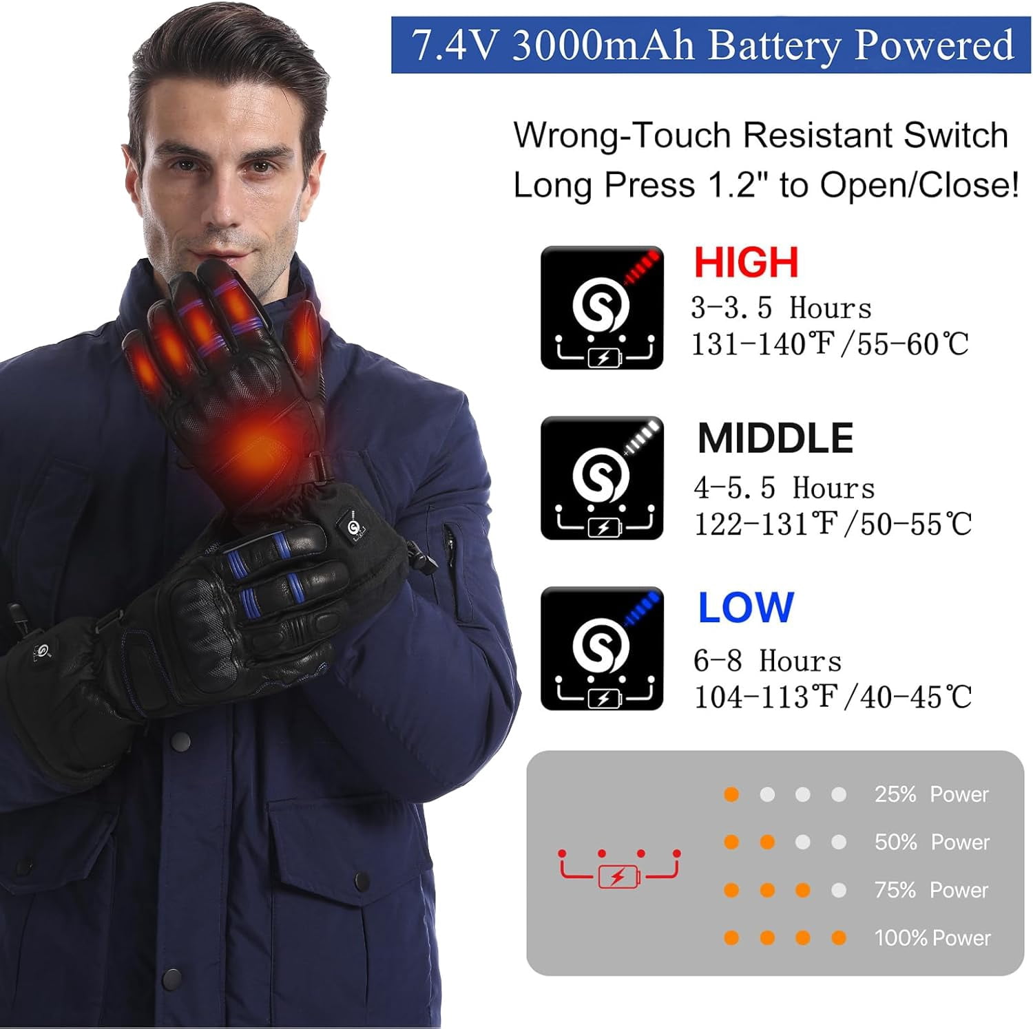 Savior Professional Heated Motorcycle Gloves for Men Women,Dual Mode Electrically Heated Waterproof and Windproof Gloves with 12V Charging Cord,Suitable for Winter Riding,Skiing,etc.