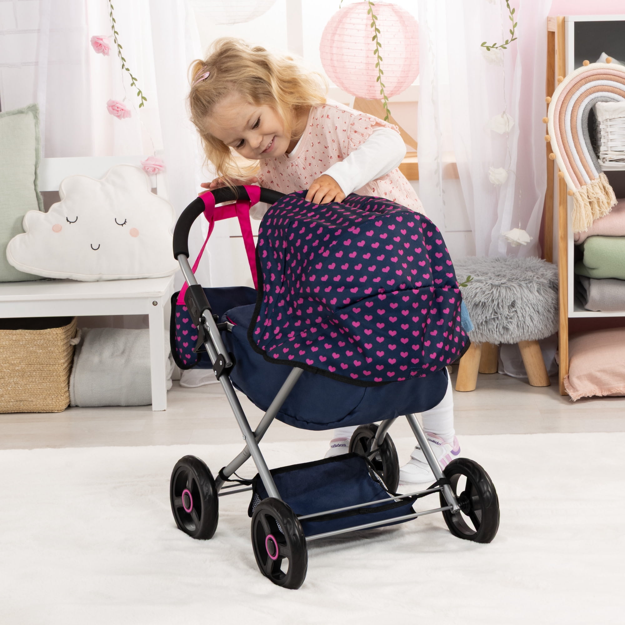 Bayer: 4-in-1 Toy Baby Doll Pram Stroller Cosy Set - Dolls Up to 18" (Blue/Purple) | Pretend | Dress up