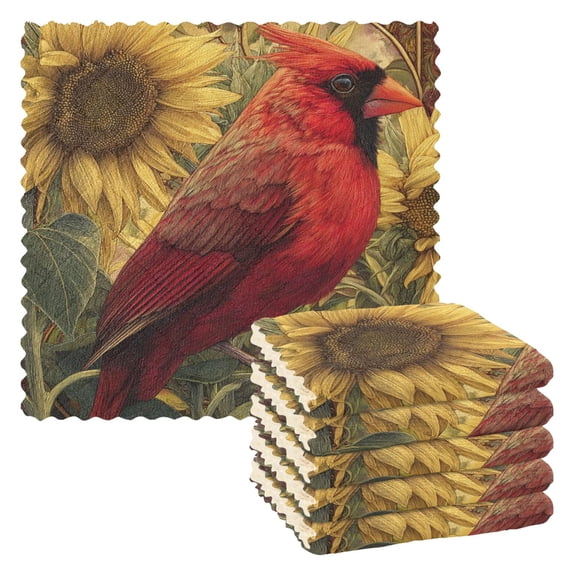 6 Pieces of Kitchen Towels 11x11Inch Kitchen Dish Cloths Kitchen Dish Towels Reuseable Cleaning Cloths Big Red Bird