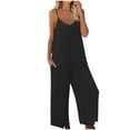 thumbnail image 2 of QATAINLAV Jumpsuits for Women Loose Sleeveless Spaghetti Strap Romper Ribbed Knit Wide Leg Overalls Solid Color One Piece Jumper Pants with Pockets Black L, 2 of 7