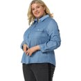 thumbnail image 4 of Women's Plus Size Long Sleeve Chest Pocket Chambray Shirt Blue White 1X, 4 of 6