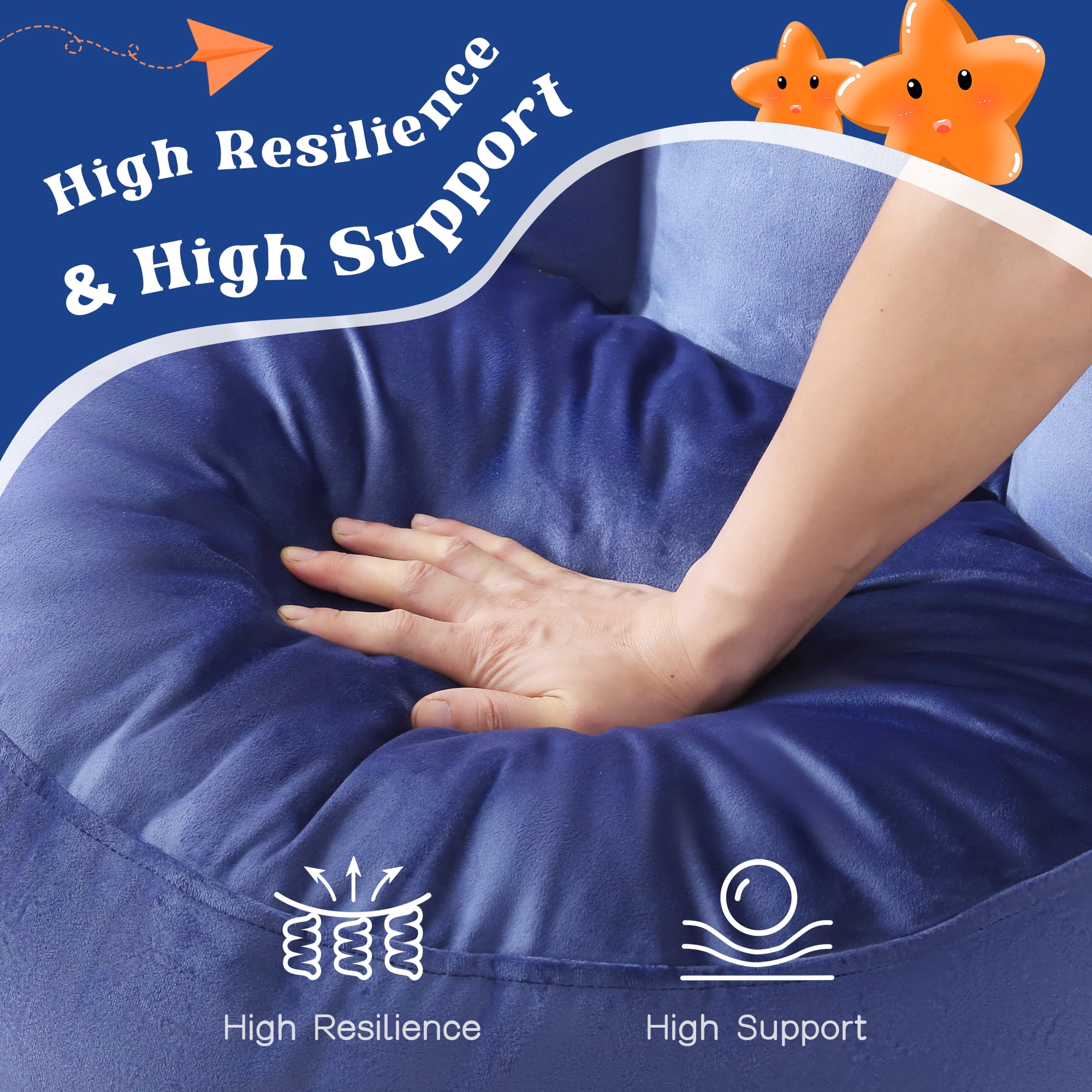 『Christmas Gifts』『Home Decoration』Yalmila Ultra Soft Bean Bag Chair for Kids and Adults includes Pocket,Zipper Comfy Chair(2ft,Navy Blue)!Note SMALL sizes!