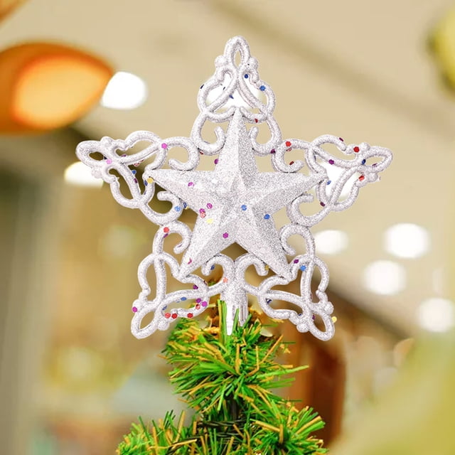 Fiudx Ofertas Flash Artículos En Oferta Nuevo Árbol De Navidad Estrella Superior Plástico Hueco Brillo Polvo Decoración Árbol De Navidad Estrella De Cinco Puntas Copo De Nieve Estrella De Cinco Punta