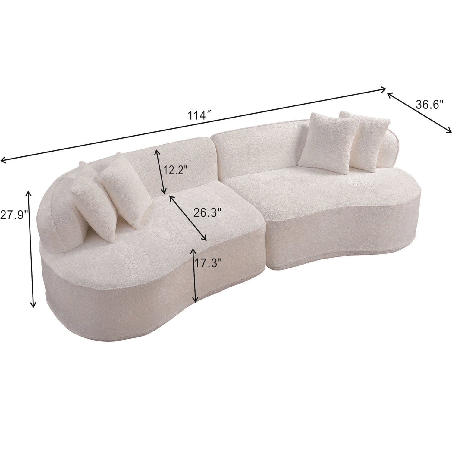 Hommoo 114" Modern Curved Luxury Sectional Sofa, 4-Seat Boneless Cloud Couch Comfy Sleeper Couch for Living Room & Bedroom, White