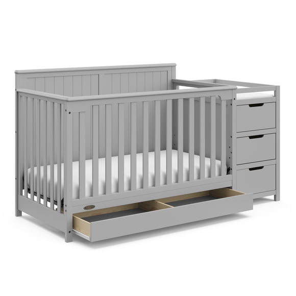 Lit de bébé convertible 5 en 1 avec tiroir et table à langer Hadley de Graco, Gris Galet