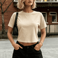 thumbnail image 6 of Dwellite Workout Crop Tops Oversized Tshirts for Women Drop Shoulder Crewneck Short Sleeve Shirts 2026 Beige 2XL, 6 of 7
