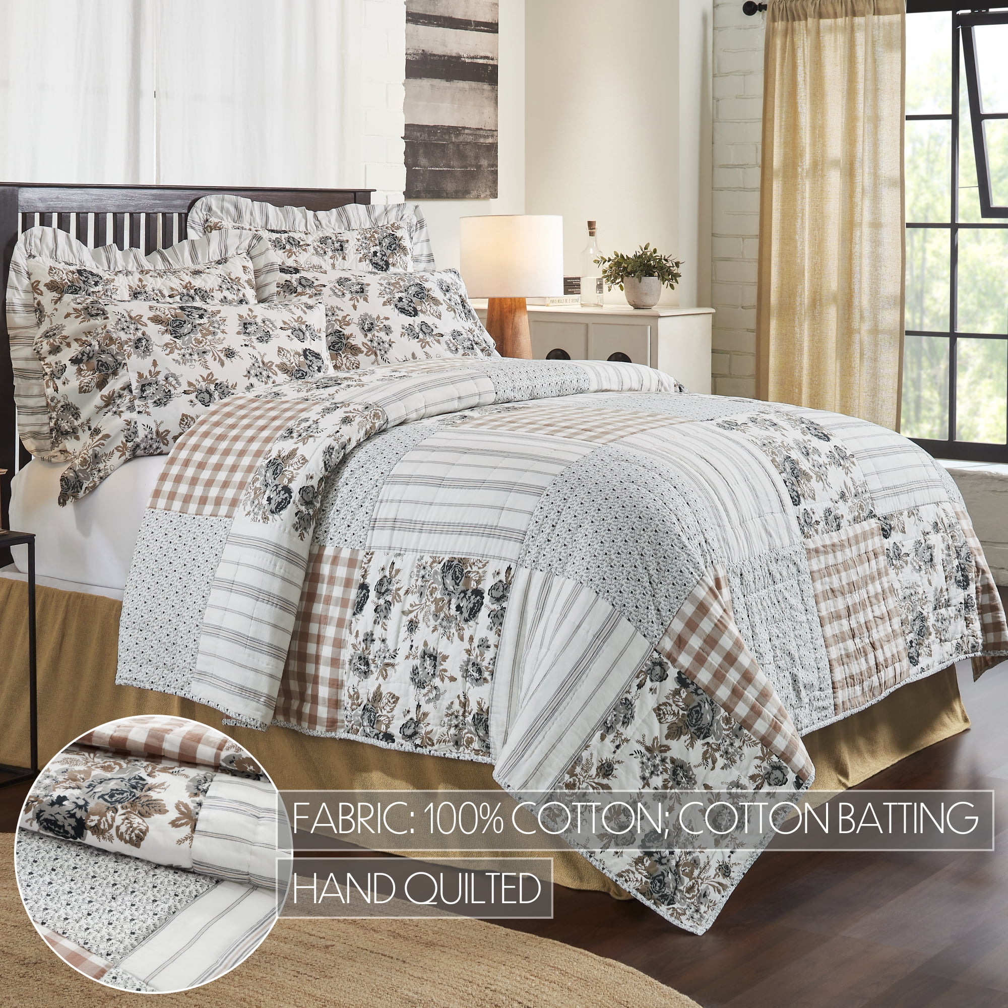 VHC Brands Annie Portabella Floral Patch Queen Quilt 90Wx90L