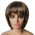 thumbnail image 5 of DOPI Short Hair Wigs with Bangs Dark Brown Mixed Blonde Pixie Cut Wig for Women Straight Synthetic Fiber Wigs, 5 of 6