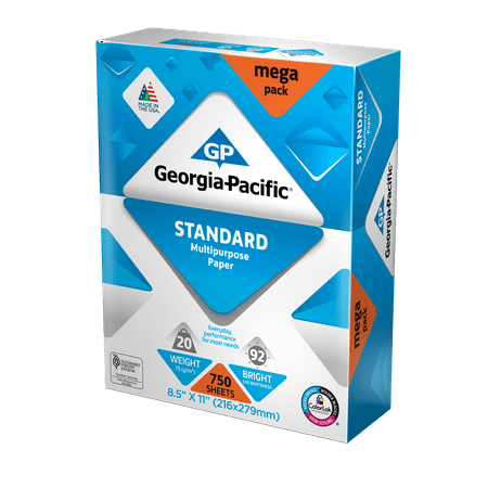 Georgia-Pacific Standard Paper 8.5" x 11", 20lb/92 Bright, 750 Sheets