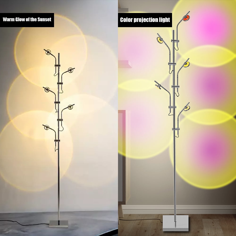 Elinkume Modern Floor Lamp, 73 inch High 5-Head Halo Effect Ambient Floor Lamp (Silver)