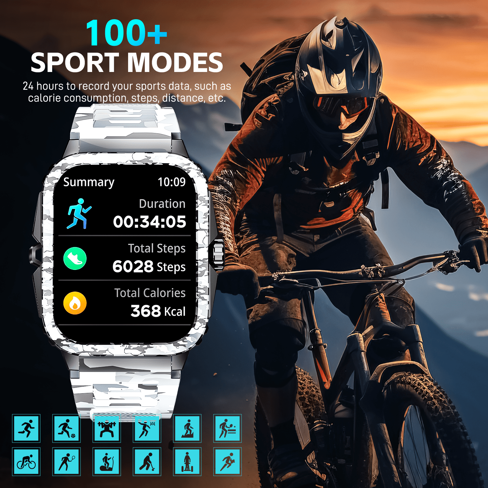 EIGIIS KT71 Smart Watch for Men, 1.96'' Big Screen 3ATM Waterproof Rugged Outdoor Smartwatch with Sports Swimming Watch for Android iOS, 1pc