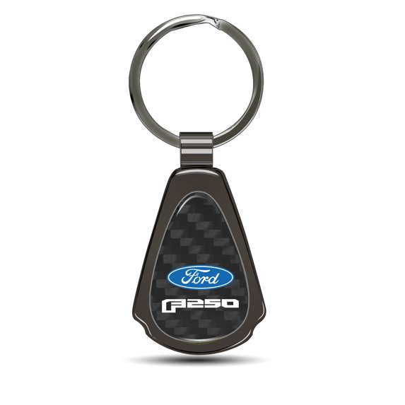 Ford F-250 Real Black Carbon Fiber Gunmetal Black Metal Teardrop Key Chain