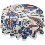 SKYSONIC Round Tablecloth Paisley Print Hand Drawn Elements Polyester Tablecover 60 Inch with Lace Design, Anti-Wrinkle and Smooth Table Cloth for Kitchen/Home Decoration