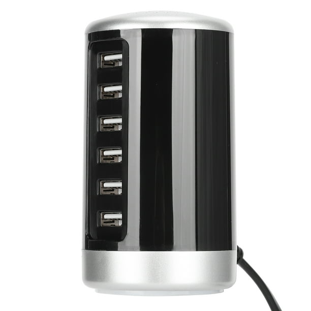 Estación de carga en torre con 6 puertos USB, enchufe estadounidense de 100 a 240 V, cargador rápido de 30 W y adaptador de corriente