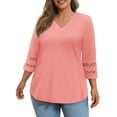 thumbnail image 3 of WellSize 3/4 Sleeve Womens Plus Size Tops V Neck Trendy Tunic Blouses Curved Hem Casual Shirts, 3 of 9