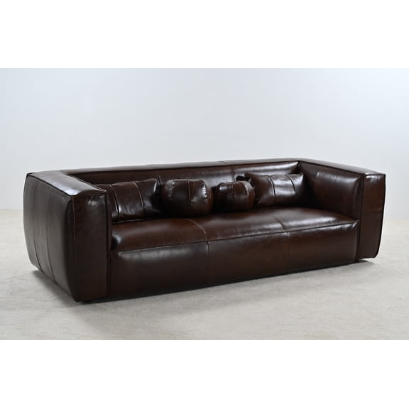 Crafters and Weavers Genavive Top Grain Leather Sofa in Brown