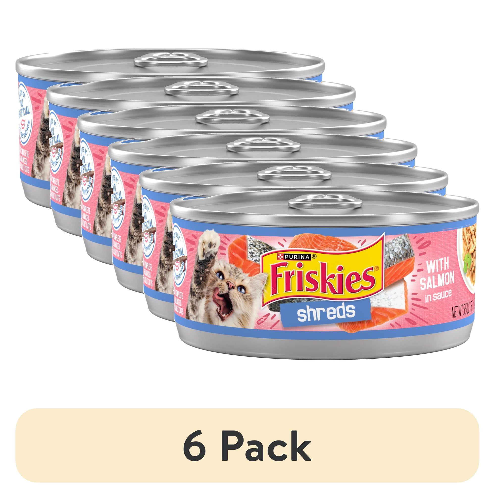 (6 pack) Purina Friskies Shreds With Salmon in Sauce, Wet Cat Food, 5.5 oz Can, 24 Pack