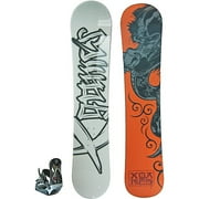 X-Games Youth Sidecap Snowboard 138cm with X-Games Nylon/Fiberglass Binding Youth Male,White with Grey X-Games top with Orange Dragon Bottom