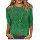 thumbnail image 1 of Camisas de manga 3/4 para mujer Camisetas gráficas con estampado lindo Blusas Casual Tallas grandes Tops básicos Jersey Verde / S, 1 of 6