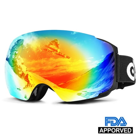 ODOLAND Anti-Fog Ski Goggles Snowboard Goggles with Magnetic Detachable Lens Double Spherical Lens Black