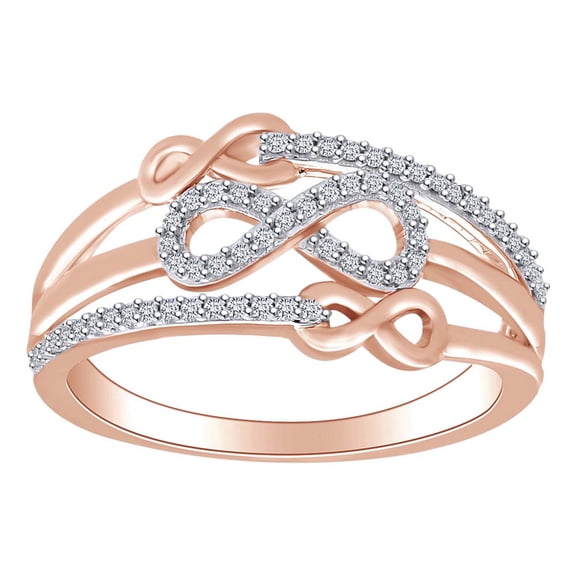 AFFY 1/6 Carat Round Cut White Natural Diamond Triple Infinity Ring In 10k Solid Rose Gold