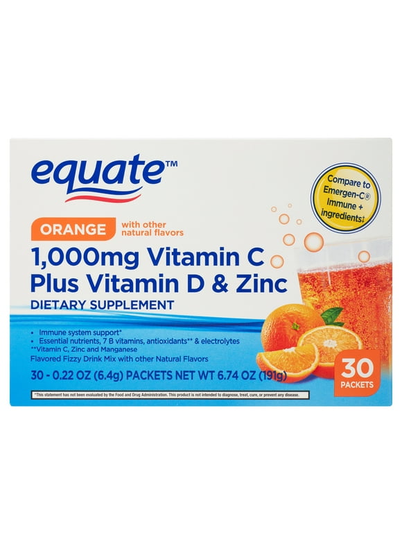 Equate 1000mg Vitamin C Plus Vitamin D & Zinc Dietary Supplement  Powder Mixes, 30 Count