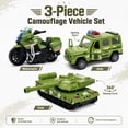 thumbnail image 6 of Friction Powered Vehicle Toys 3 Pack, Camouflage Tank Jeep Motorcycle Push and Go Toy Cars for Kids Ages 3+, No Battery Gift Set, 6 of 7