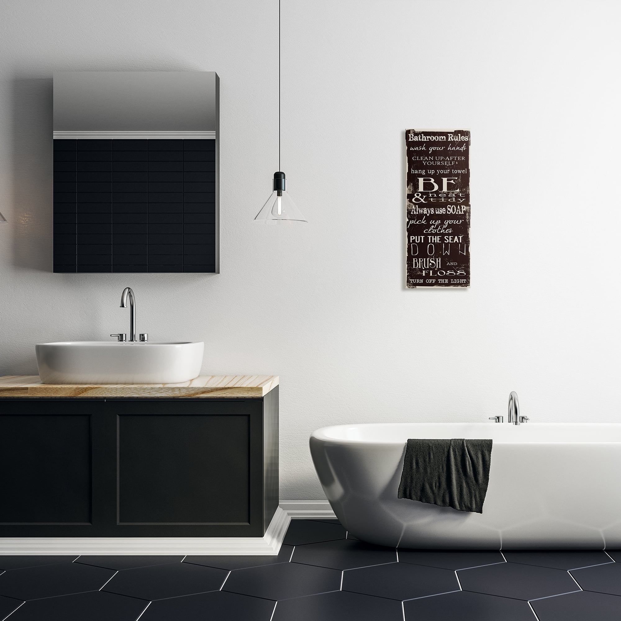 Stupell Industries Bathroom Rules Chocolate White Canvas Wall Art
