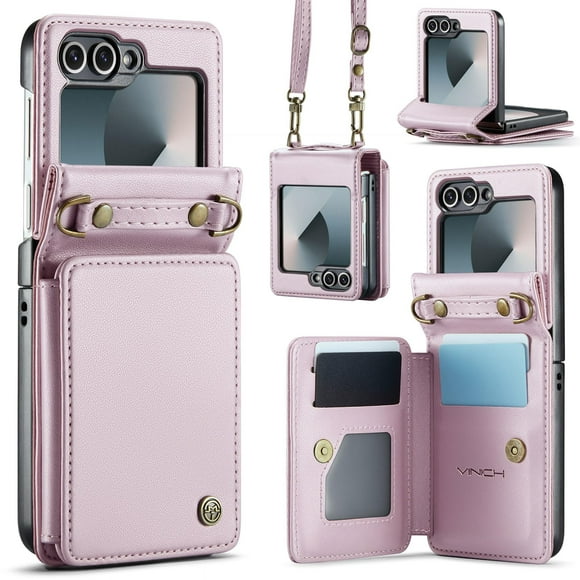 Funda bandolera Vinich para Samsung Galaxy Z Flip 6, color dorado rosado
