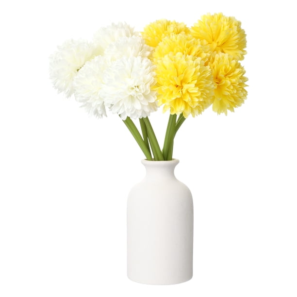 Uxcell 10 piezas de flores de bola de crisantemo artificial, ramo de flores de crisantemo falso de seda para decoración de hogar, jardín, boda y fiesta, blanco/amarillo