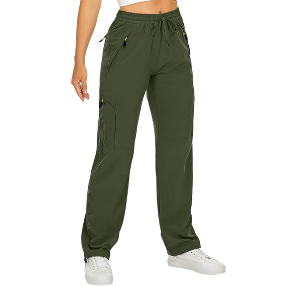 Lmueinov Women's Outdoor Cargo Pants, High Waisted Hiking Trousers with Zipper Pockets and Drawstring, Lightweight Active Pants