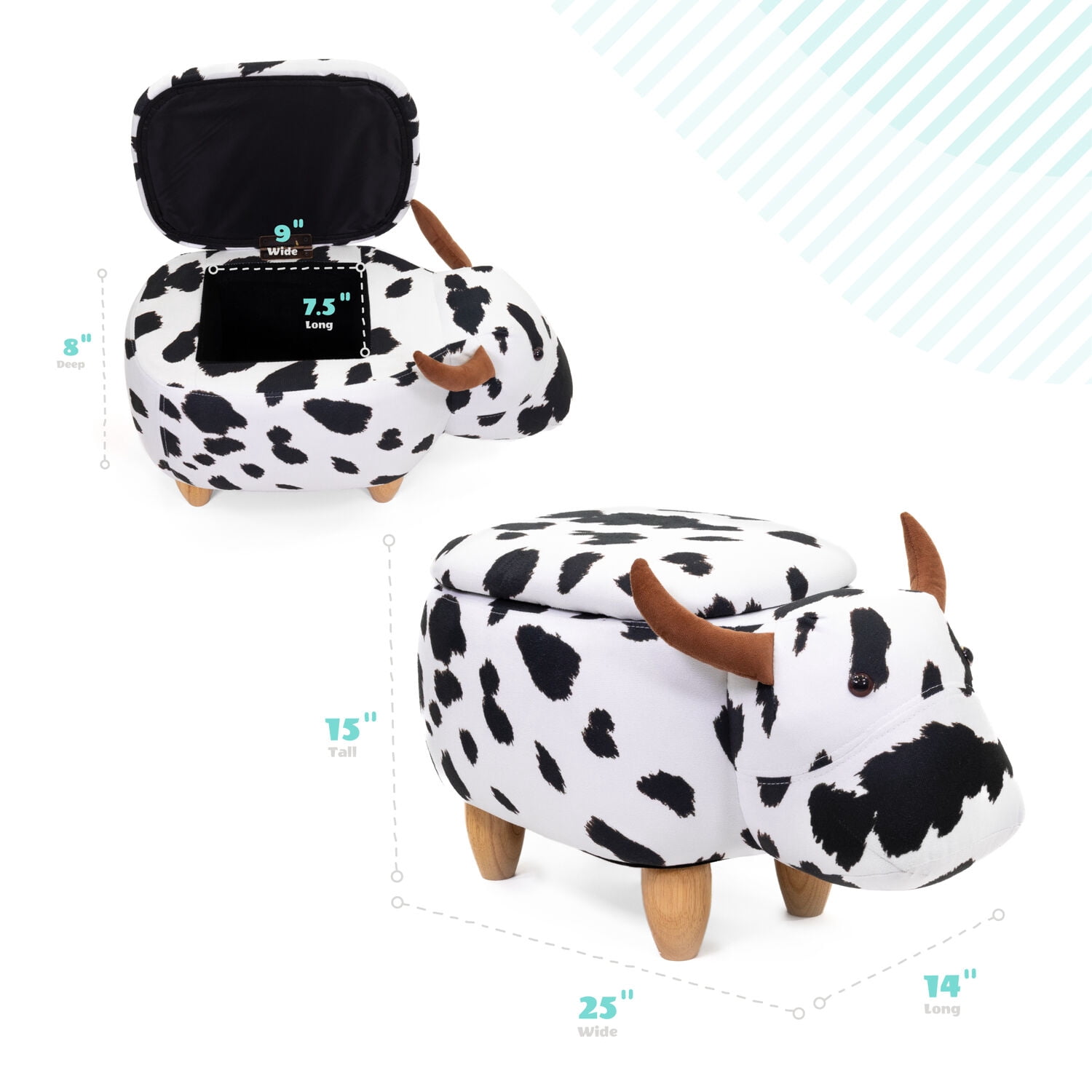 Critter Sitters 15-in. Seat Height Black-White Cow Animal Shape Storage Ottoman