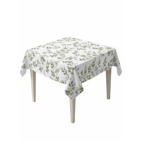 Green Leaves Suqare Tablecloth - 60 x 60 Inch, Summer Botanical Elegant Farmhouse Waterproof & StainResistant Tablecloth, Washable Oil-proof Table Cover for Dining/Party/Wedding/Camping/Buffet