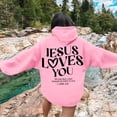 thumbnail image 3 of Jesus Loves You Hoodie for Teen Girls Christian Faith Sweatshirt Long Sleeve Jesus Hoodies Bible Verse Shirts Oversized Religious Sayings Pullover Hoodies Pink XL, 3 of 6