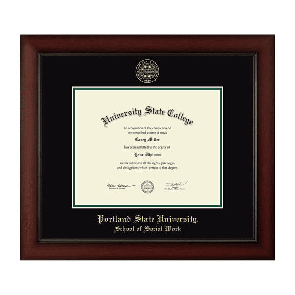 Framerly - Portland State Social Work Diploma Frame with Black and Tartan Green Mat