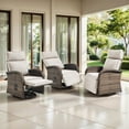 thumbnail image 3 of OPOHORO 59" Outdoor Wicker Swivel Chaise Lounge Set of 3 with Adjustable Backrest and Cushion, Beige Patio Recliner for Poolside or Backyard, 3 of 11