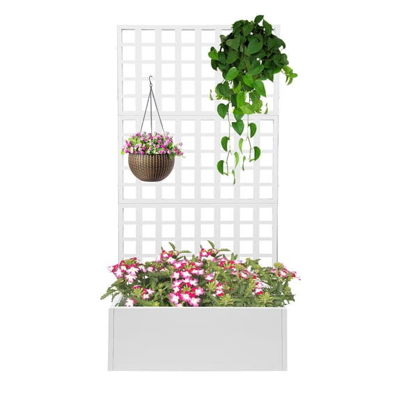 Metal Planter with Trellis Outdoor Raised Garden Bed,Trellis Planter Box Privacy Screen for Climbing Plants Flowers Vegetables Fruits 35x16x71in