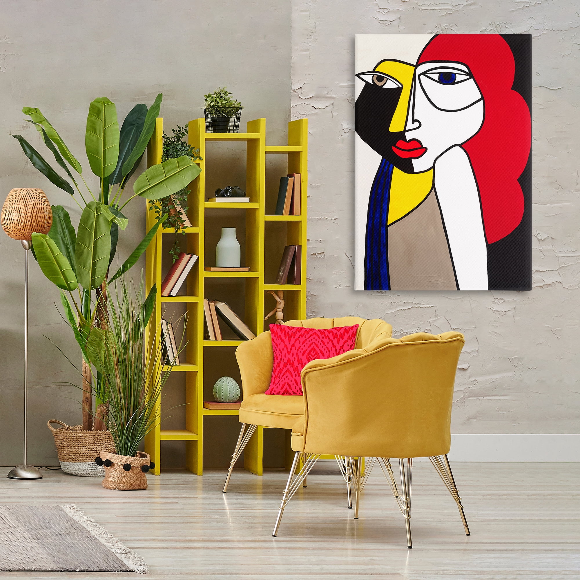 Stupell Industries Her Abstract Cubism Face People Painting Wrapped Canvas Art Print Wall Art, 30 x 45