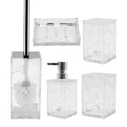 ZUDKSUY Acrylic White Bathroom Accessories Set of 5, Soap Dispenser Set, Toothbrush Holder Set, Toilet Brush Set for Elegant Restroom Decor and Gift