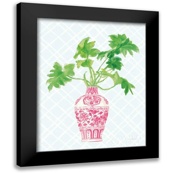 Nai, Danhui 12x14 Black Modern Framed Museum Art Print Titled - Palm Chinoiserie III Pink