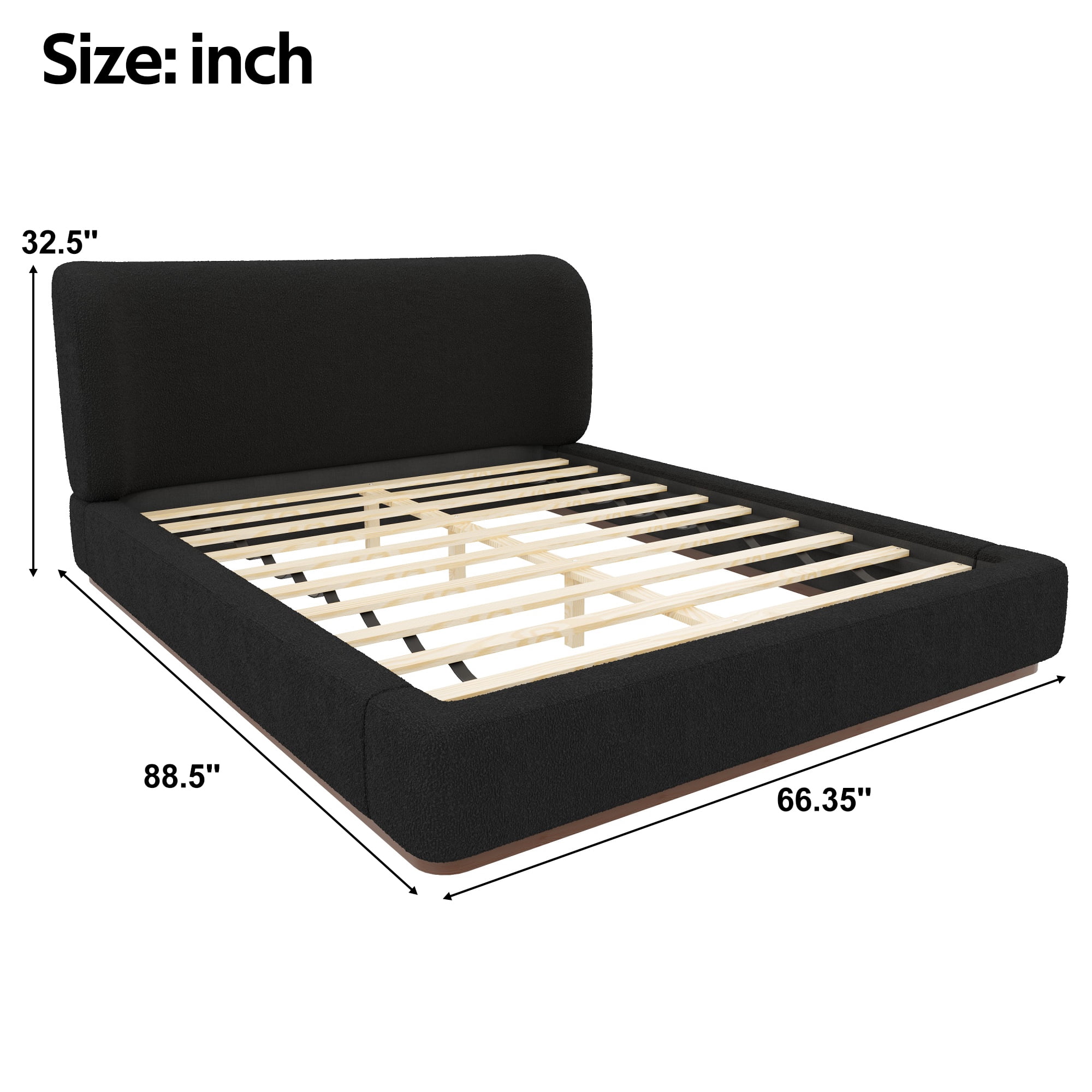 Euroco Upholstery Queen Size Platform Bed, Black