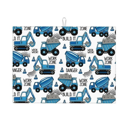 

Large Dish Drying Mats for Kitchen Counter - blue excavator 18x24In Anti-Slip Absorbent Microfiber Drying Mat for Kitchen Counter Mat Dish Rack Mat with Hanging Loop