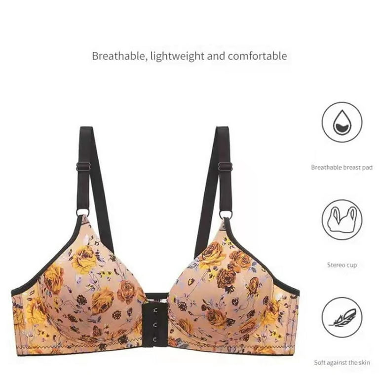 Waserce Push Up Bra Floral Print Wireless Bras for Women Front Close  Comfort Bra Lace Brassiere Full Coverage B B