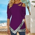 thumbnail image 2 of XFLWAM Women's Cold Shoulder Long Sleeve Top Casual Sequin Tunic Blouse T-Shirts Purple XXL, 2 of 6